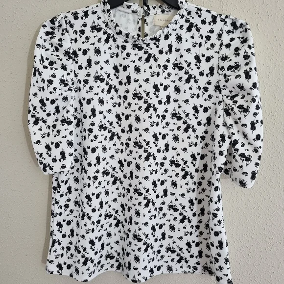 Melloday Women's blouse white and black floral printed Size M - Picture 5 of 6
